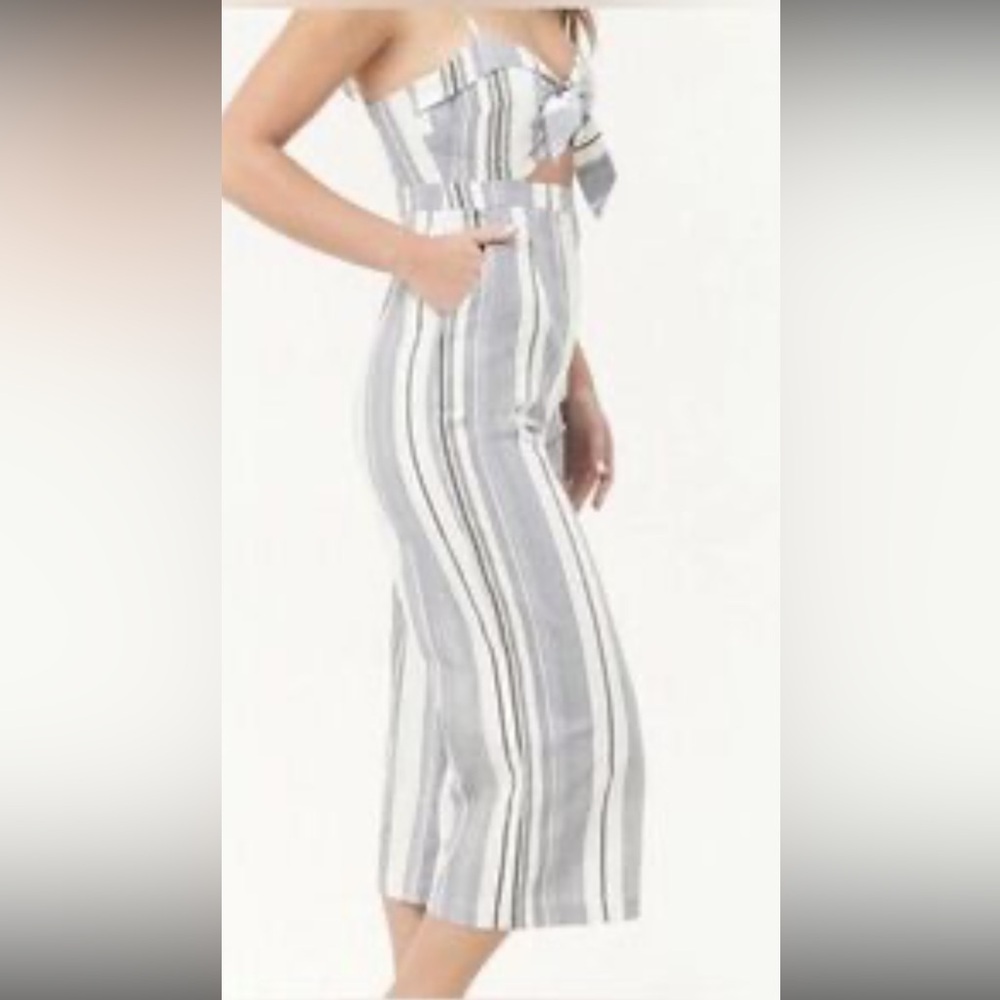 Blue and White Striped Cut Out Jumpsuit